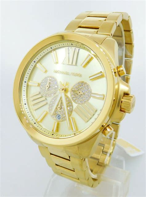 michael kors oversized wren pavé gold-tone watch